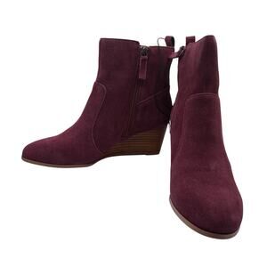 Violet & Red Jay Jay Ankle Boots Wedge Suede Burgundy SZ 8 Leather Boho Festival